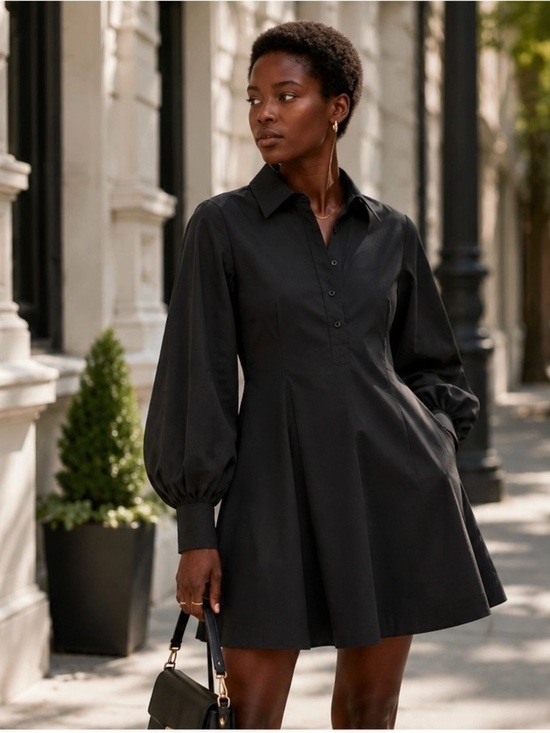 Madewell Dresses & Skirts - NWT Madewell Cotton Poplin Mini Shirt Dress Black Balloon Sleeve Size 2